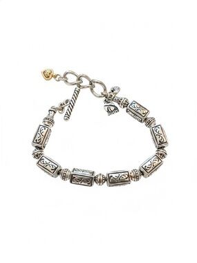 Brighton Silver Ornate Rectangular Bead Bracelet with Heart Accent   7 1/2